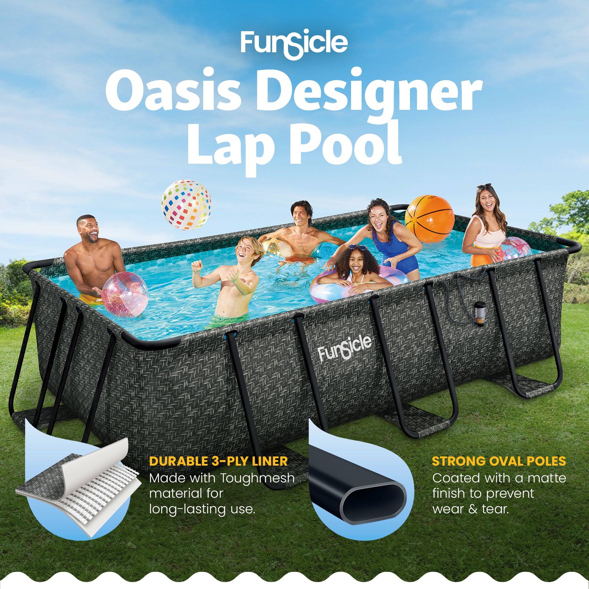 Funsicle 13 Ft Oasis Designer Lap Above Ground Pool w/ Pump, (Open Box) - VMInnovations