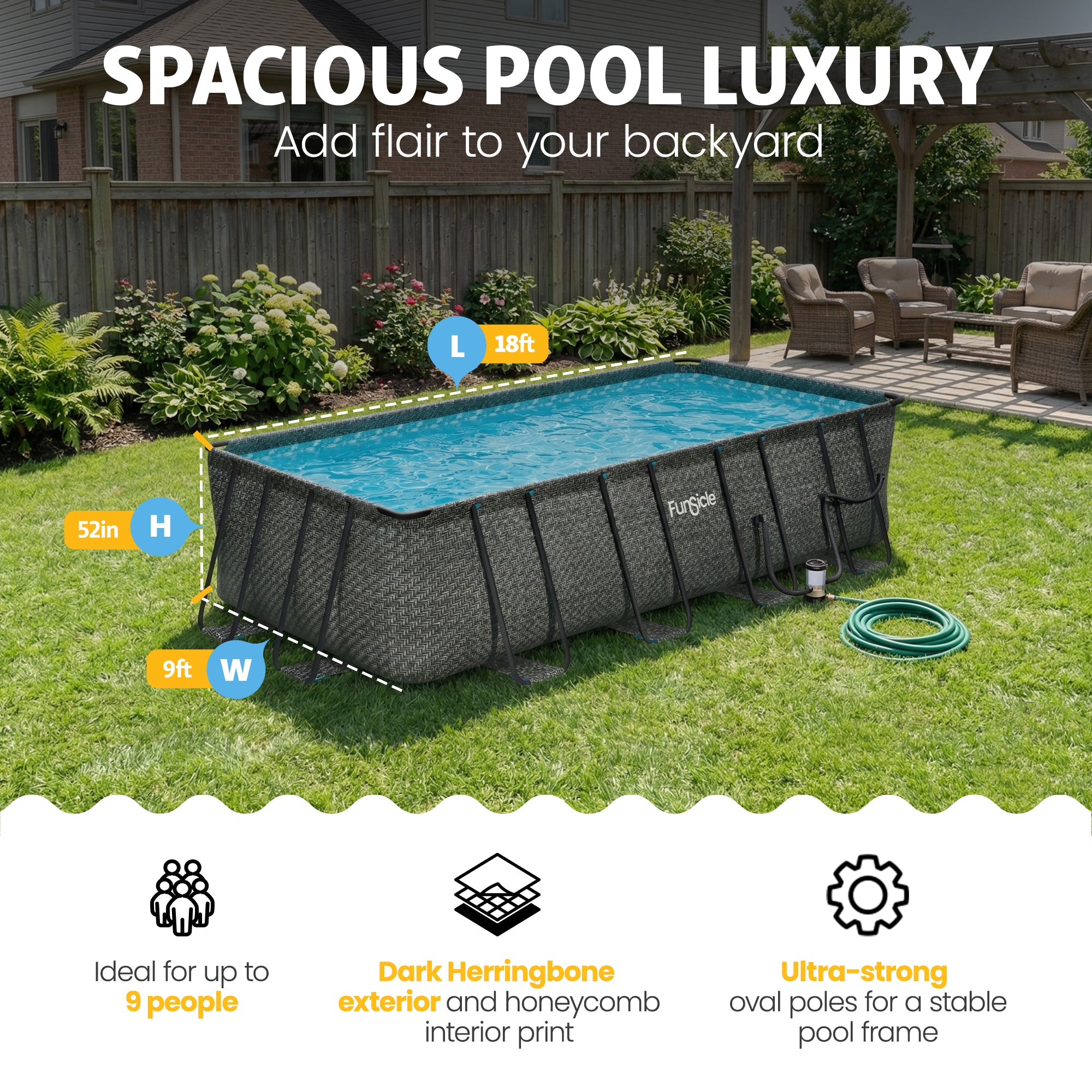 Funsicle 18 Ft Oasis Designer Lap Above Ground Pool w/ Pump, (Open Box)