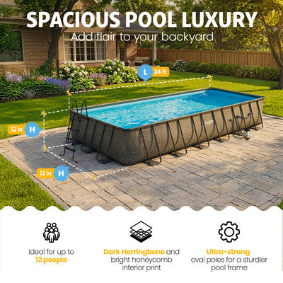 Funsicle 24 Ft Oasis Designer Lap Above Ground Pool w/ Pump, Dark Herringbone - VMInnovations