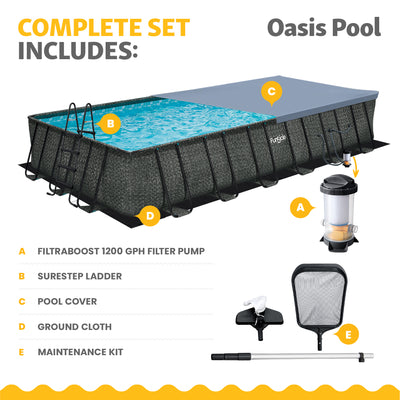 Funsicle 24 Ft Oasis Designer Lap Above Ground Pool w/ Pump, Dark Herringbone - VMInnovations