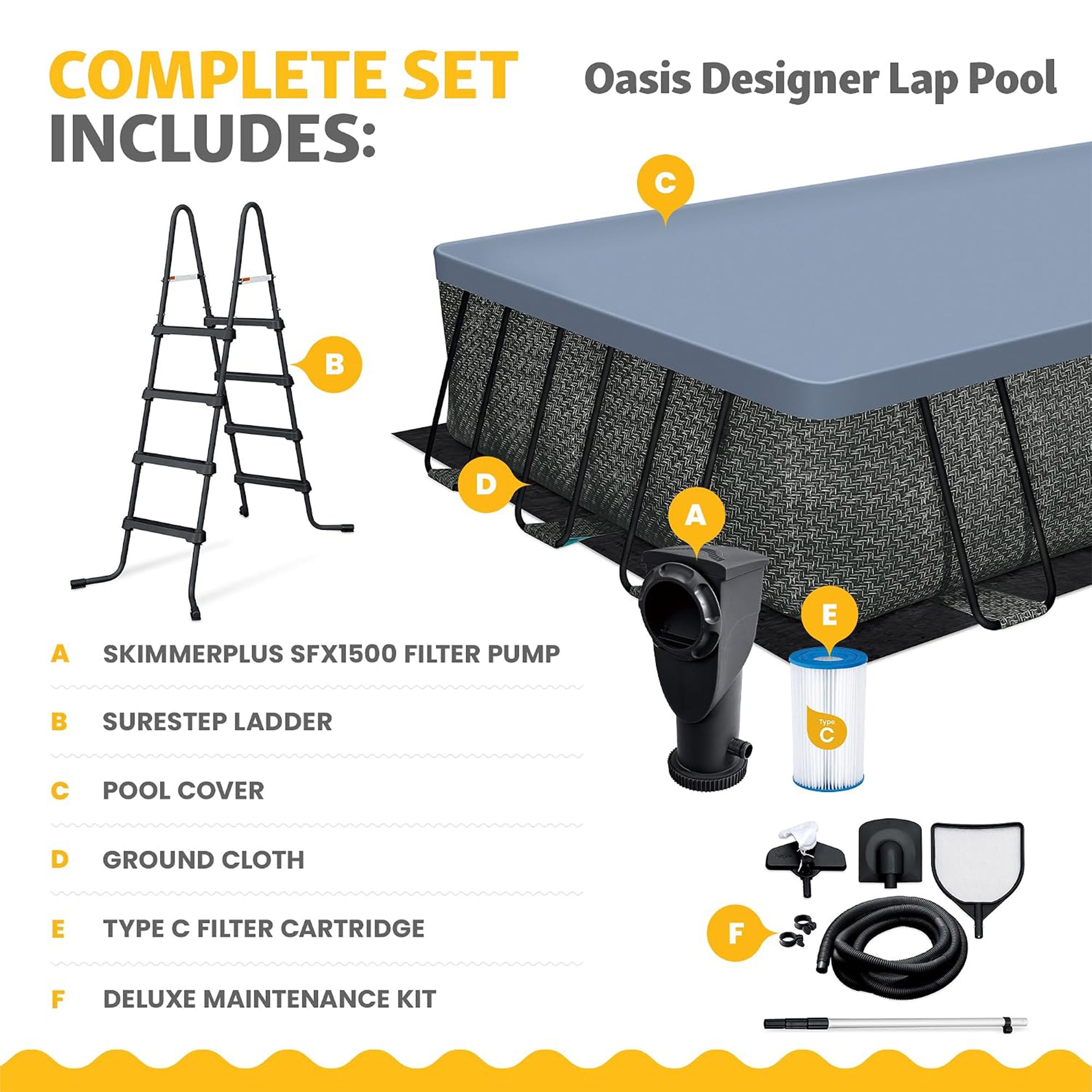 Funsicle 24 Ft Oasis Designer Lap Above Ground Pool w/ Pump, Dark (For Parts)