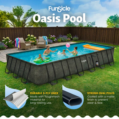 Funsicle 24 Ft Oasis Designer Lap Above Ground Pool w/ Pump, Dark Herringbone - VMInnovations