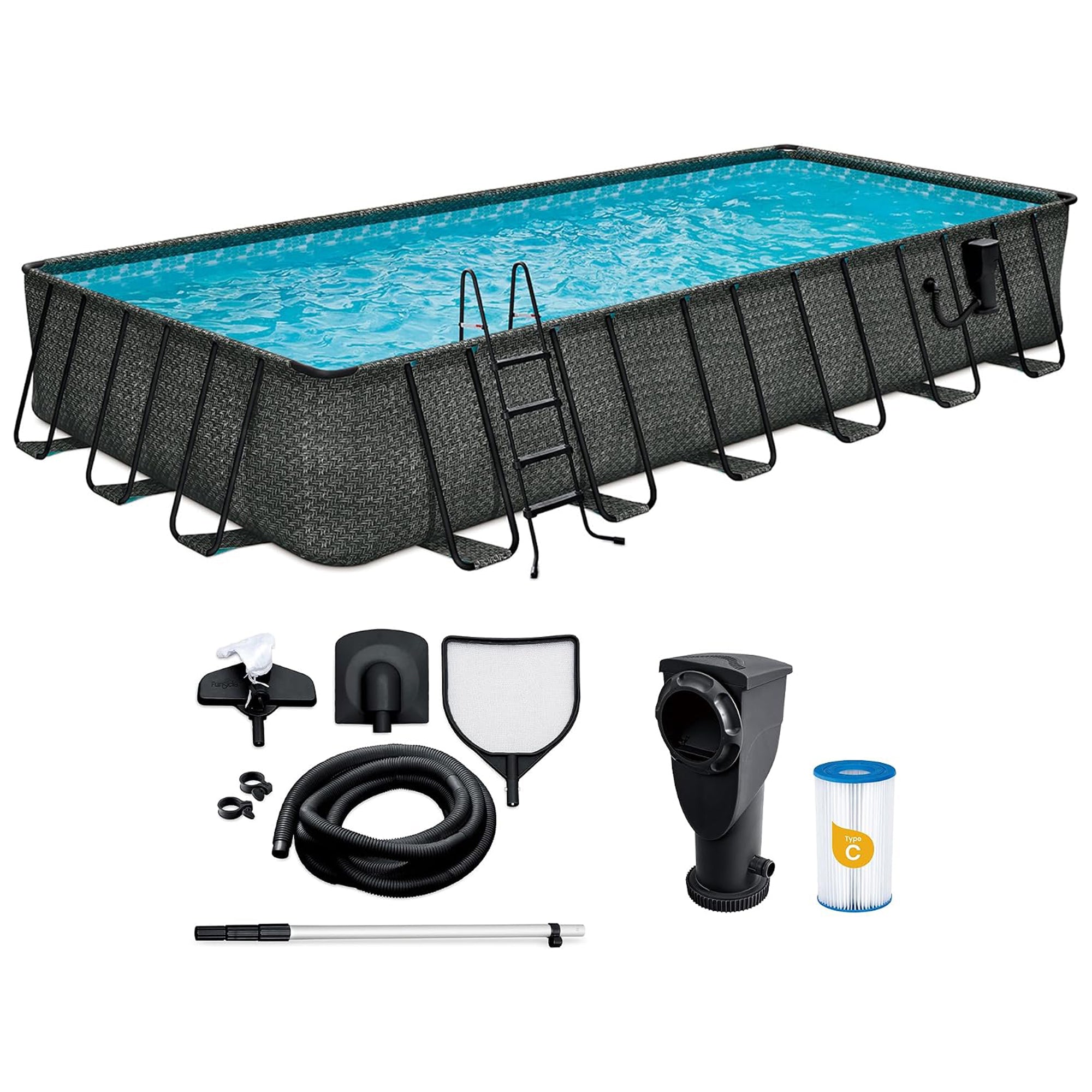Funsicle 24 Ft Oasis Designer Lap Above Ground Pool w/ Pump, Dark (For Parts)