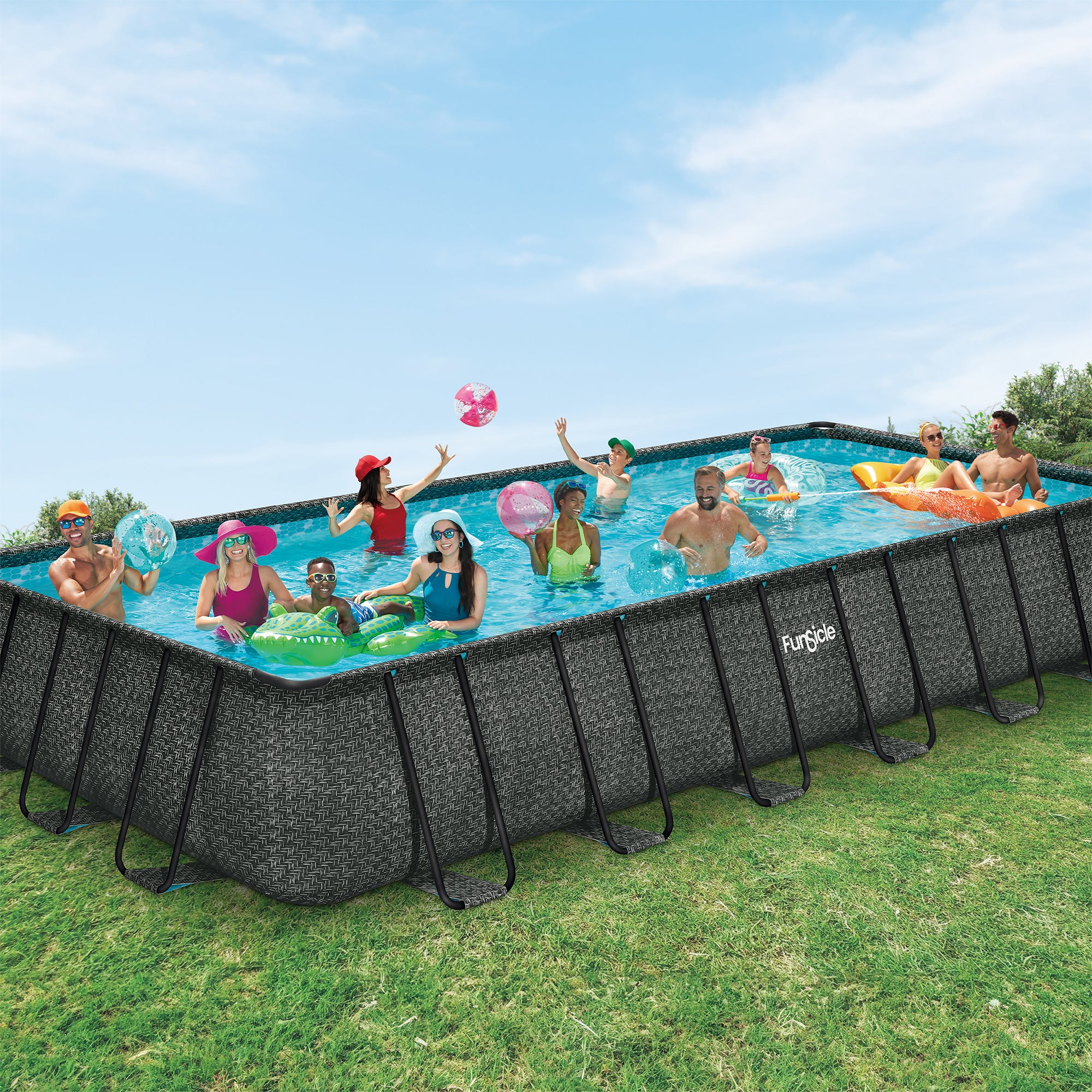 Funsicle 24 Ft Oasis Designer Lap Above Ground Pool w/ Pump, Dark Herringbone - VMInnovations