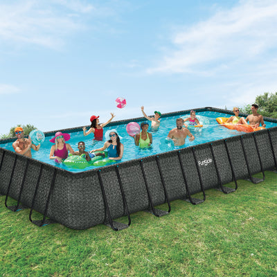 Funsicle 24 Ft Oasis Designer Lap Above Ground Pool w/ Pump, Dark Herringbone - VMInnovations