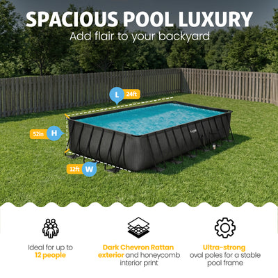Funsicle 24 Ft Oasis Designer Lap Above Ground Pool w/ Pump, Dark Chevron Rattan