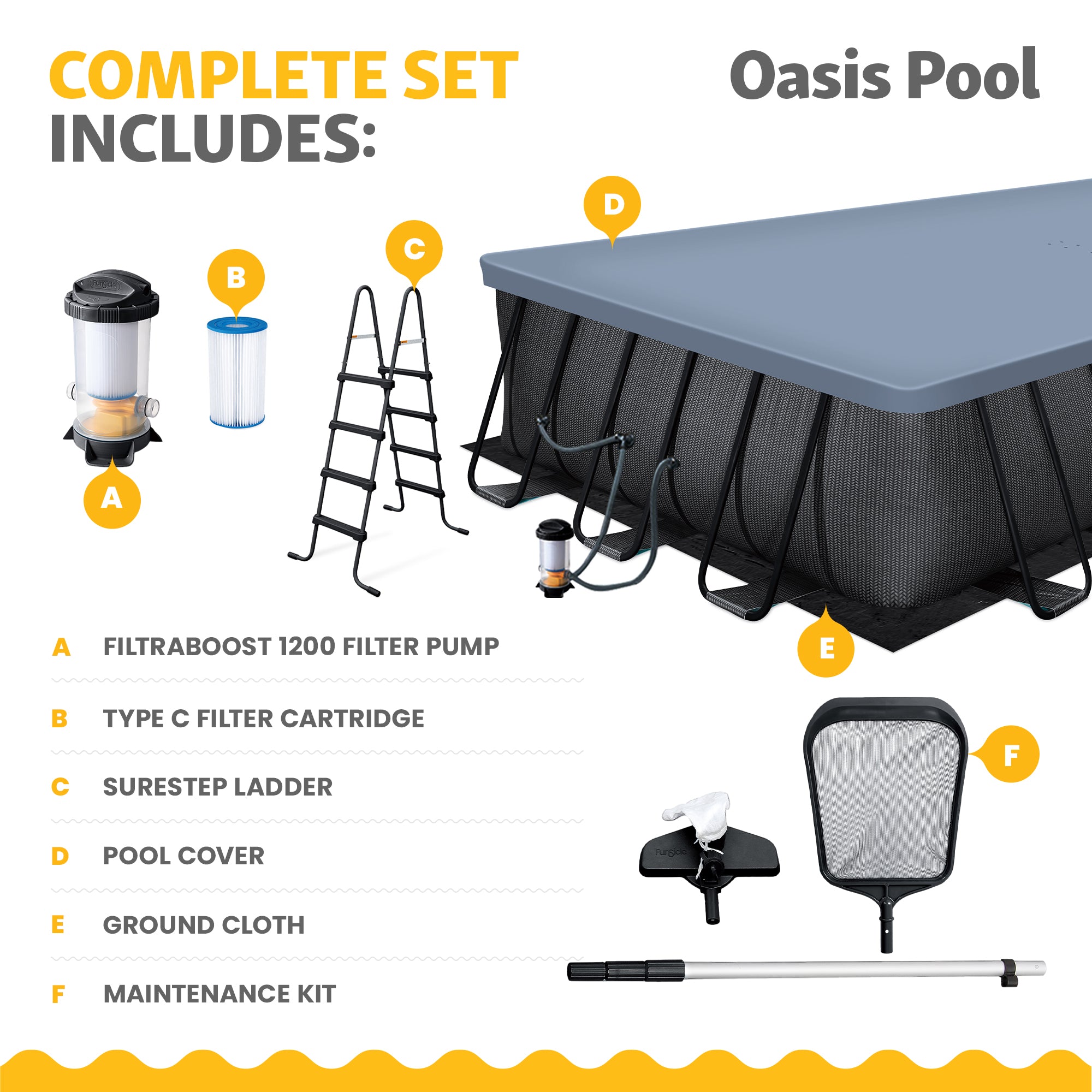 Funsicle 24 Ft Oasis Designer Lap Above Ground Pool w/ Pump, Dark Chevron Rattan