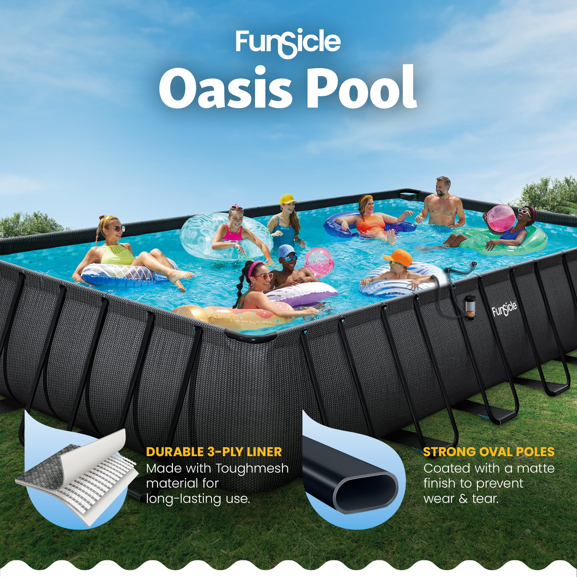 Funsicle 24 Ft Oasis Designer Lap Above Ground Pool w/ Pump, Dark Chevron Rattan