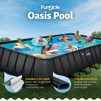 Funsicle 24 Ft Oasis Designer Lap Above Ground Pool w/ Pump, Dark Chevron Rattan