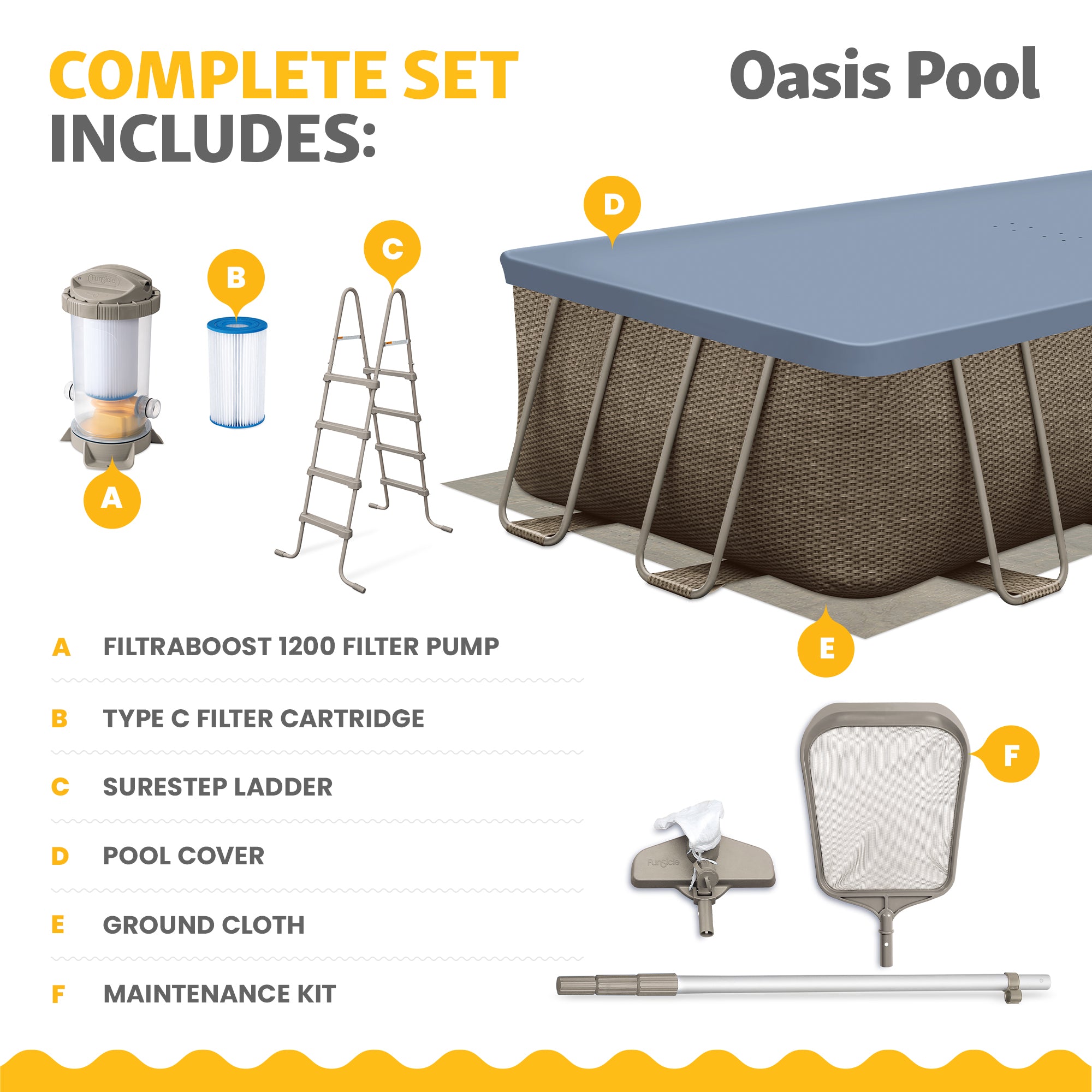Funsicle 18 Ft Oasis Designer Lap Above Ground Pool w/ Pump, Triple Basketweave - VMInnovations