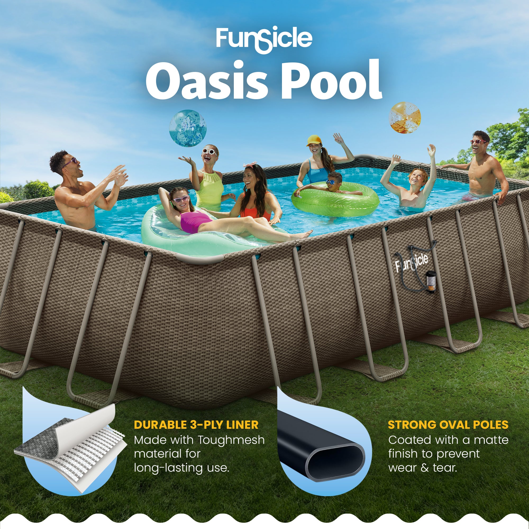 Funsicle 18 Ft Oasis Designer Lap Above Ground Pool w/ Pump, Triple Basketweave - VMInnovations