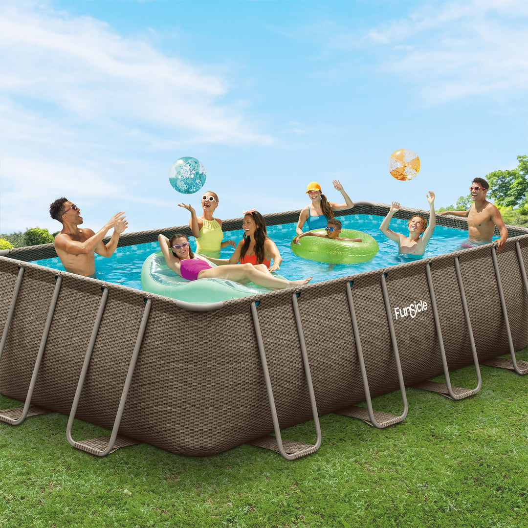 Funsicle 18 Ft Oasis Designer Lap Above Ground Pool w/ Pump, Triple Basketweave - VMInnovations