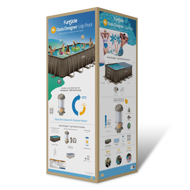 Funsicle 18 Ft Oasis Designer Lap Above Ground Pool w/ Pump, Triple Basketweave - VMInnovations