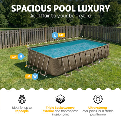 Funsicle 24 Ft Oasis Designer Lap Above Ground Pool w/ Pump, Brown Basketweave - VMInnovations