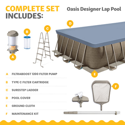 Funsicle 24 Ft Oasis Designer Lap Above Ground Pool w/ Pump, Brown Basketweave - VMInnovations