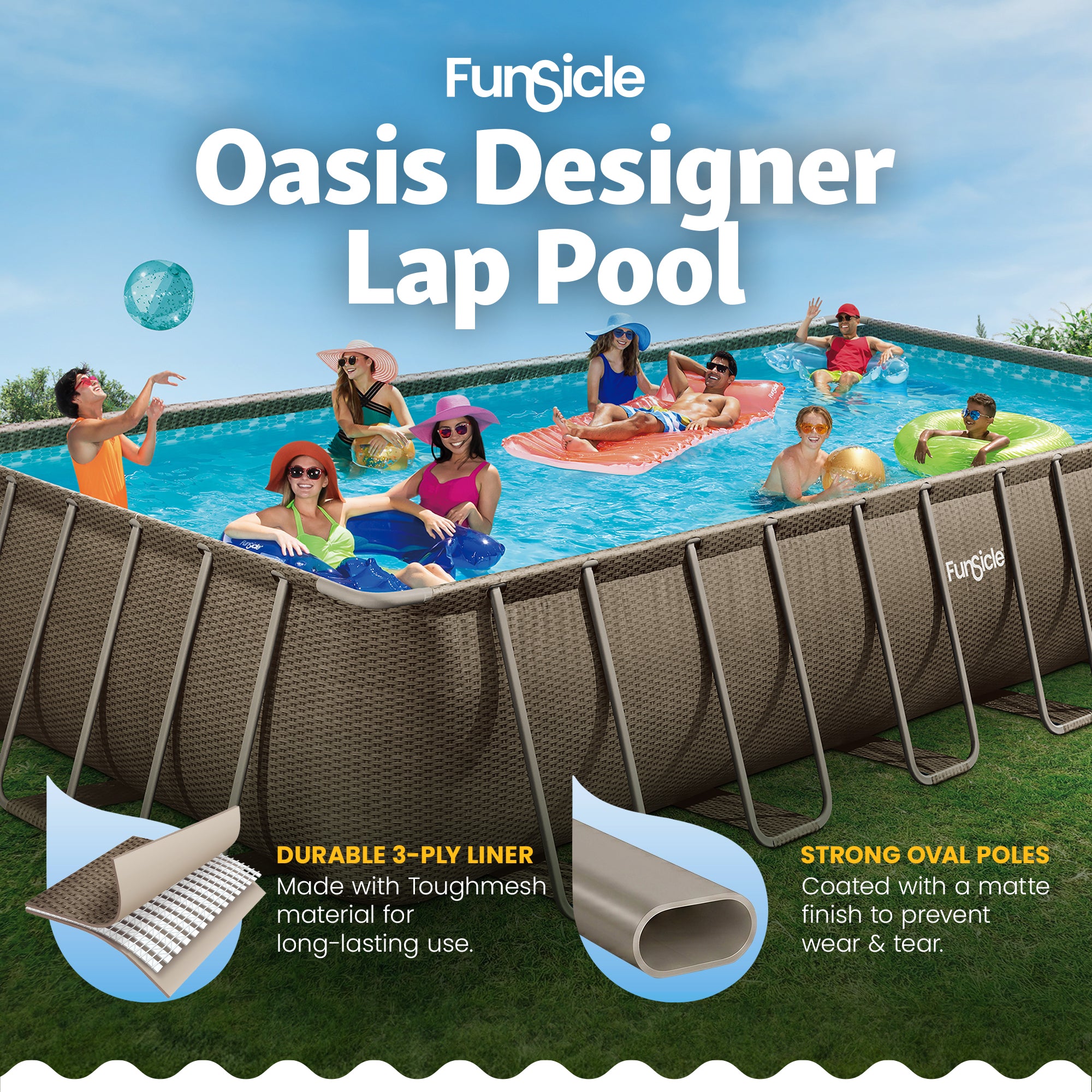 Funsicle 24 Ft Oasis Designer Lap Above Ground Pool w/ Pump, Brown Basketweave - VMInnovations
