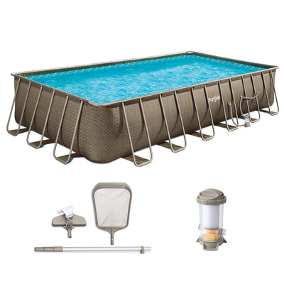Funsicle 24 Ft Oasis Designer Lap Above Ground Pool w/ Pump, Brown Basketweave - VMInnovations