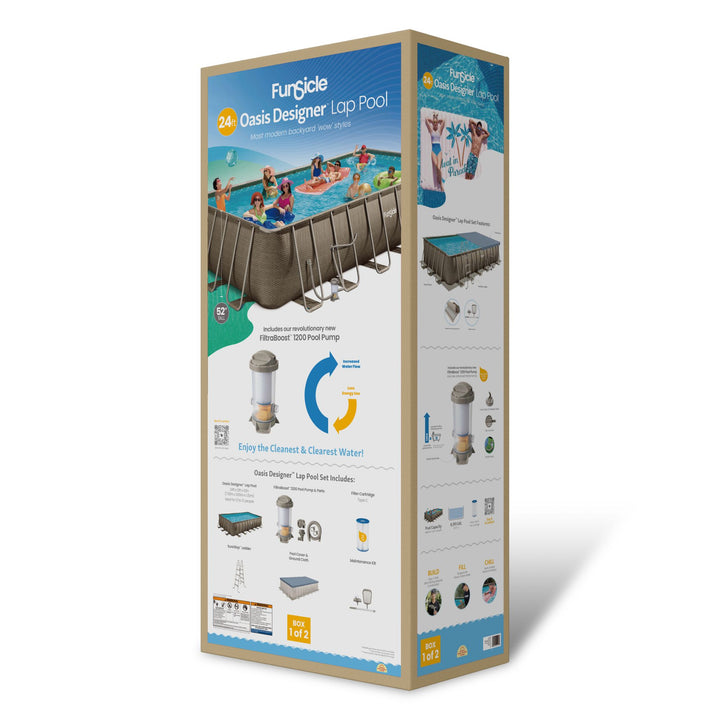 Funsicle 24 Ft Oasis Designer Lap Above Ground Pool w/ Pump, Brown Basketweave - VMInnovations