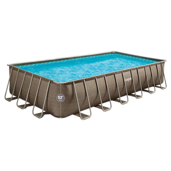 Funsicle 24 Ft Oasis Designer Lap Above Ground Pool w/ Pump, Brown Basketweave - VMInnovations