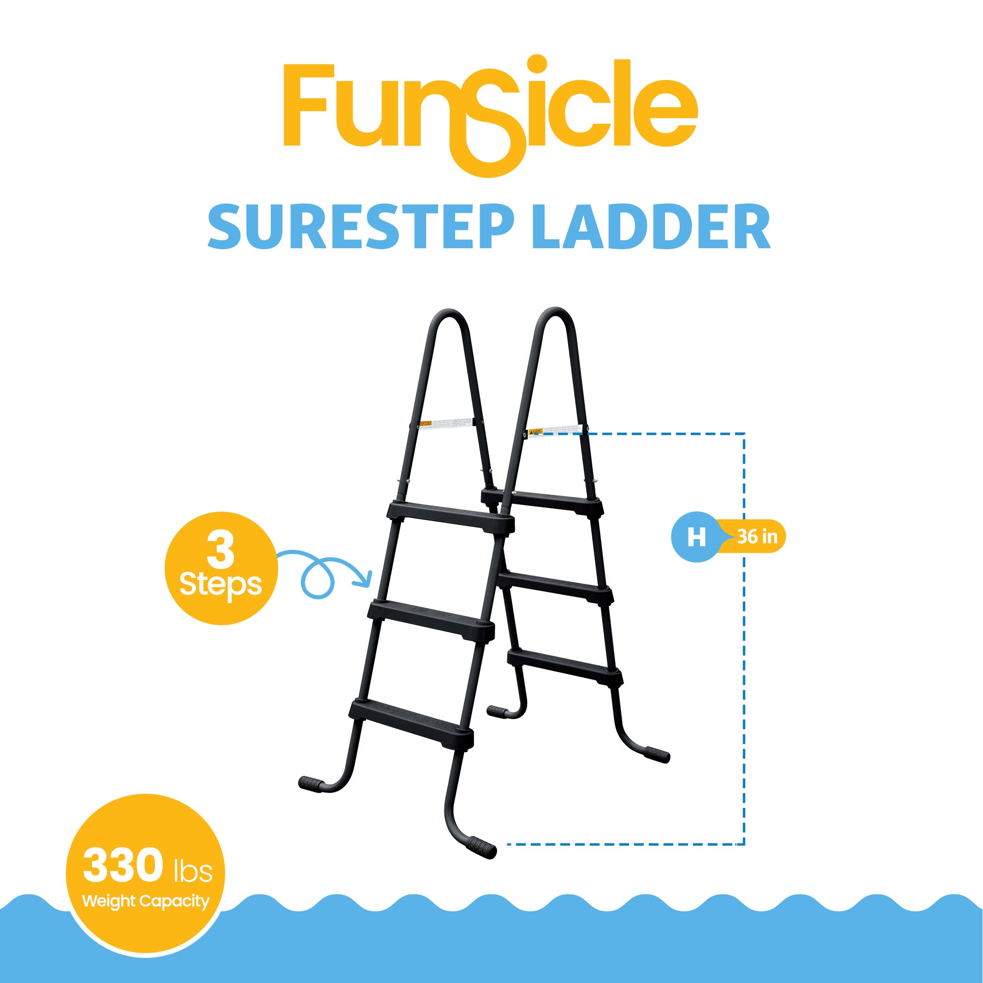 Funsicle 36" SureStep 3 Stair Outdoor Above-Ground Swimming Pool Ladder (Used) - VMInnovations