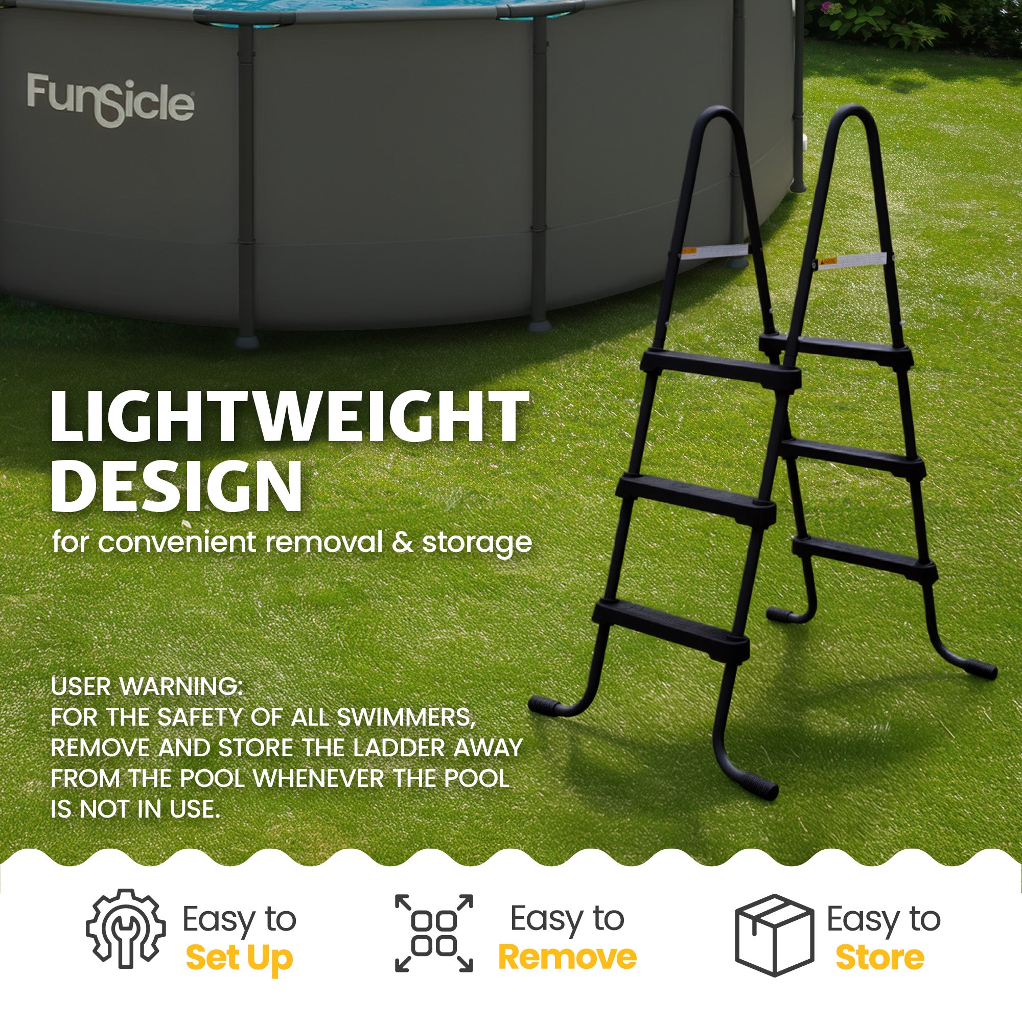 Funsicle 36" SureStep 3 Stair Outdoor Above-Ground Swimming Pool Ladder (Used) - VMInnovations