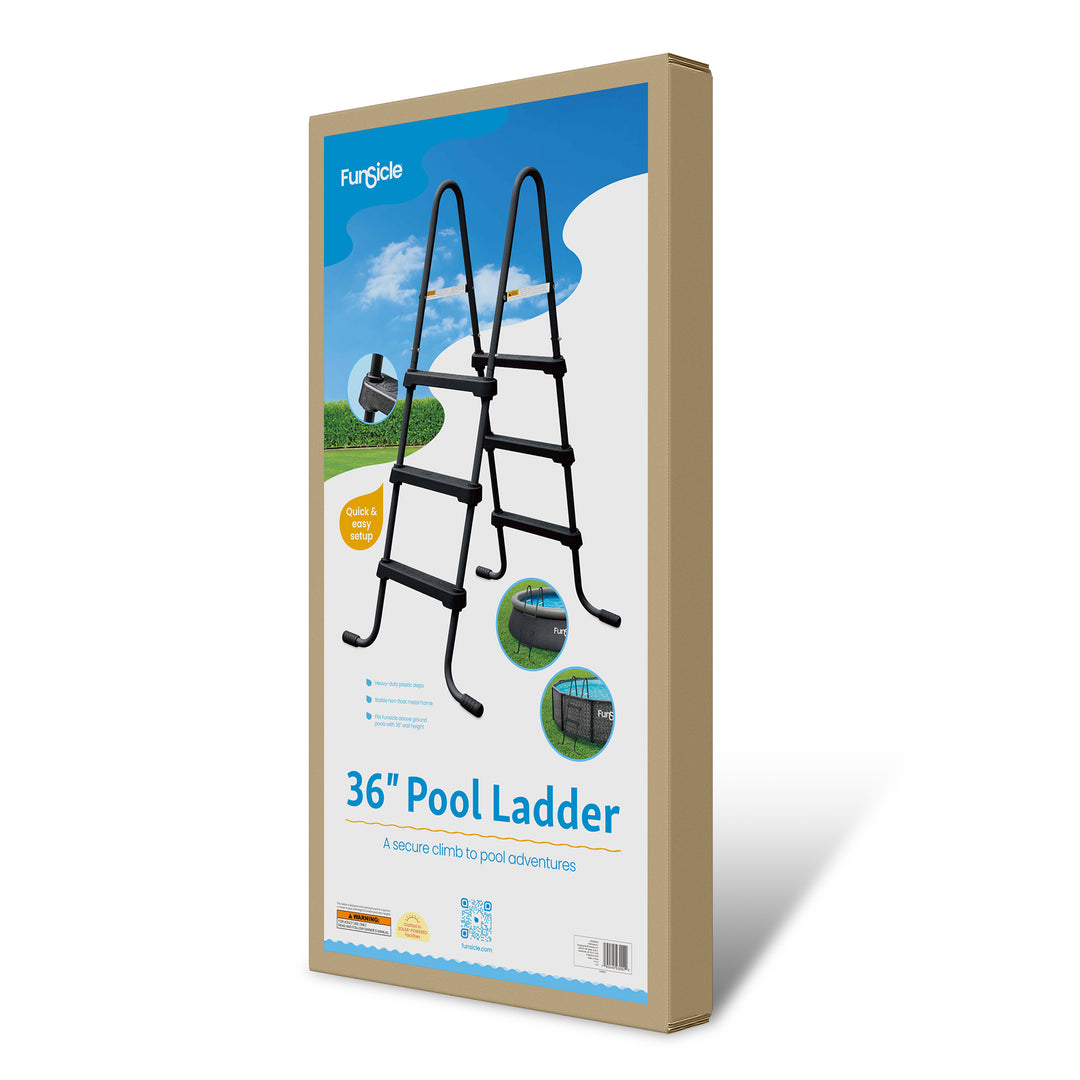 Funsicle 36" SureStep 3 Stair Outdoor Above-Ground Swimming Pool Ladder, Black