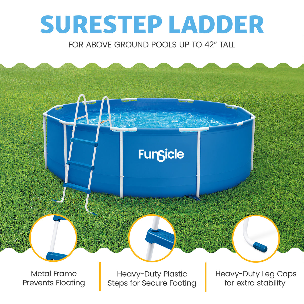 Funsicle 42 In SureStep 3 Stair Outdoor Above-Ground Swimming Pool Ladder (Used) - VMInnovations