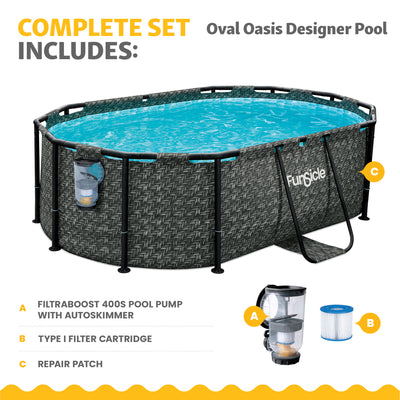 Funsicle 9'10" Oasis Designer Oval Above Ground Pool w/ Pump, Dark Herringbone - VMInnovations