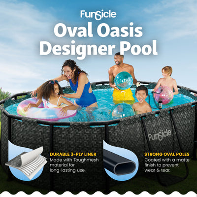 Funsicle 9'10" Oasis Designer Oval Above Ground Pool w/ Pump, Dark Herringbone - VMInnovations
