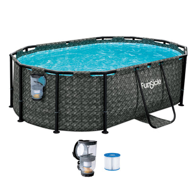 Funsicle 9'10" Oasis Designer Oval Above Ground Pool w/ Pump, Dark Herringbone - VMInnovations