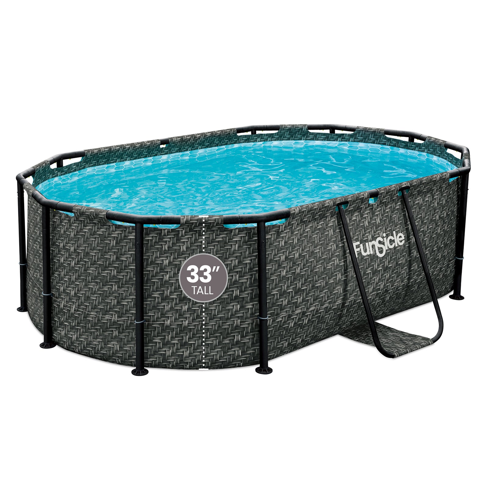 Funsicle 9'10" Oasis Designer Oval Above Ground Pool w/ Pump, Dark Herringbone - VMInnovations