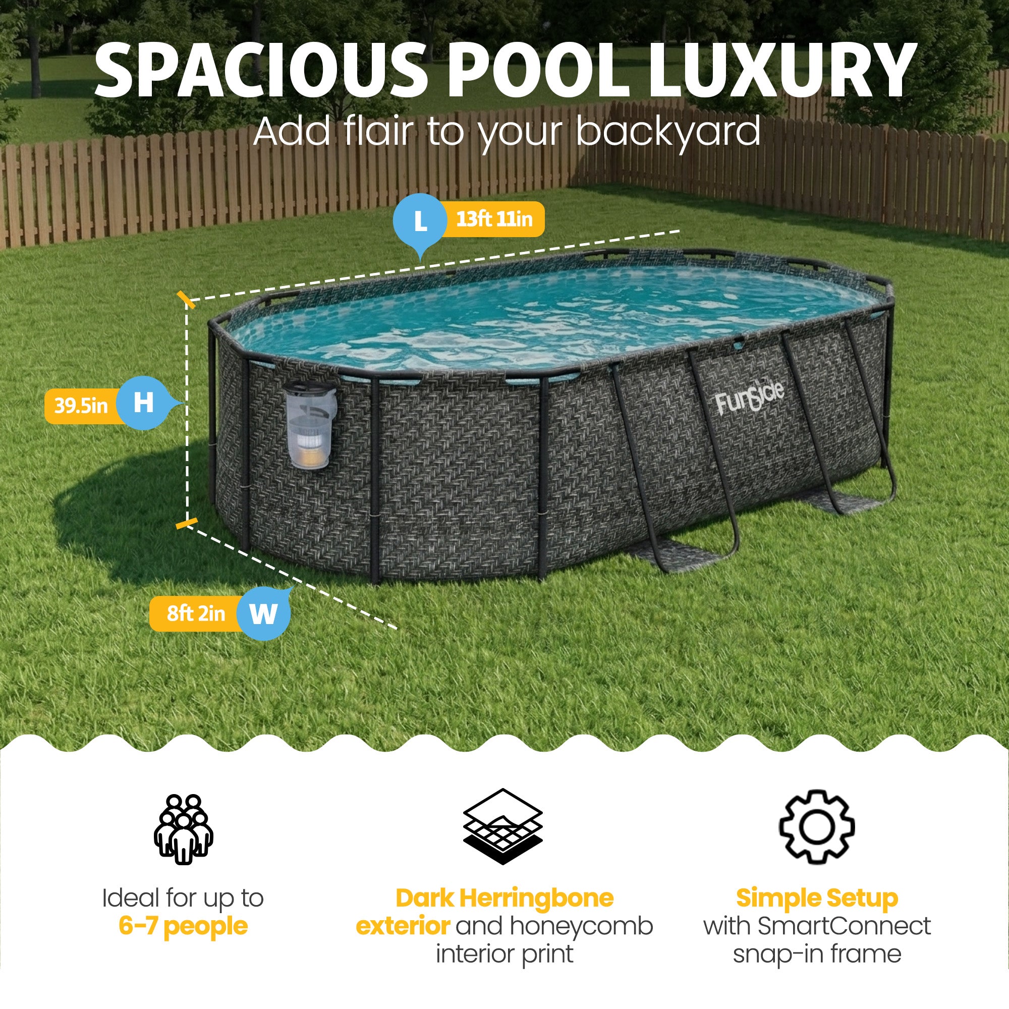 Funsicle 13'11" Oasis Designer Oval Above Ground Pool w/ Pump, Dark Herringbone