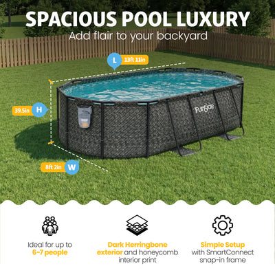 Funsicle 13'11" Oasis Designer Oval Above Ground Pool w/ Pump, Dark Herringbone