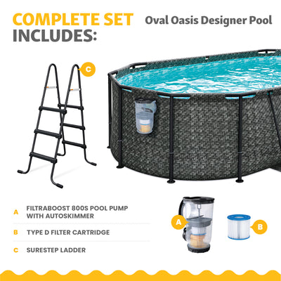 Funsicle 13'11" Oasis Designer Oval Above Ground Pool w/ Pump, Dark Herringbone
