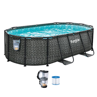 Funsicle 13'11" Oasis Designer Oval Above Ground Pool w/ Pump, Dark Herringbone