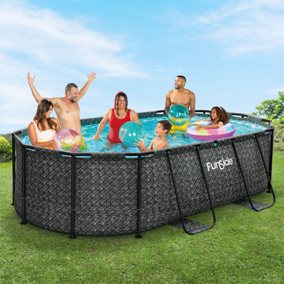 Funsicle 13'11" Oasis Designer Oval Above Ground Pool w/ Pump, Dark Herringbone
