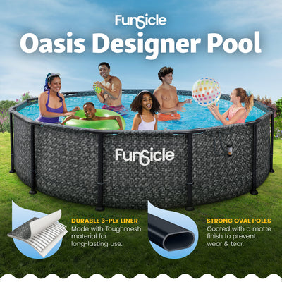 Funsicle 12' x 36" Oasis Designer Round Above Ground Pool, Dark Herringbone Used - VMInnovations