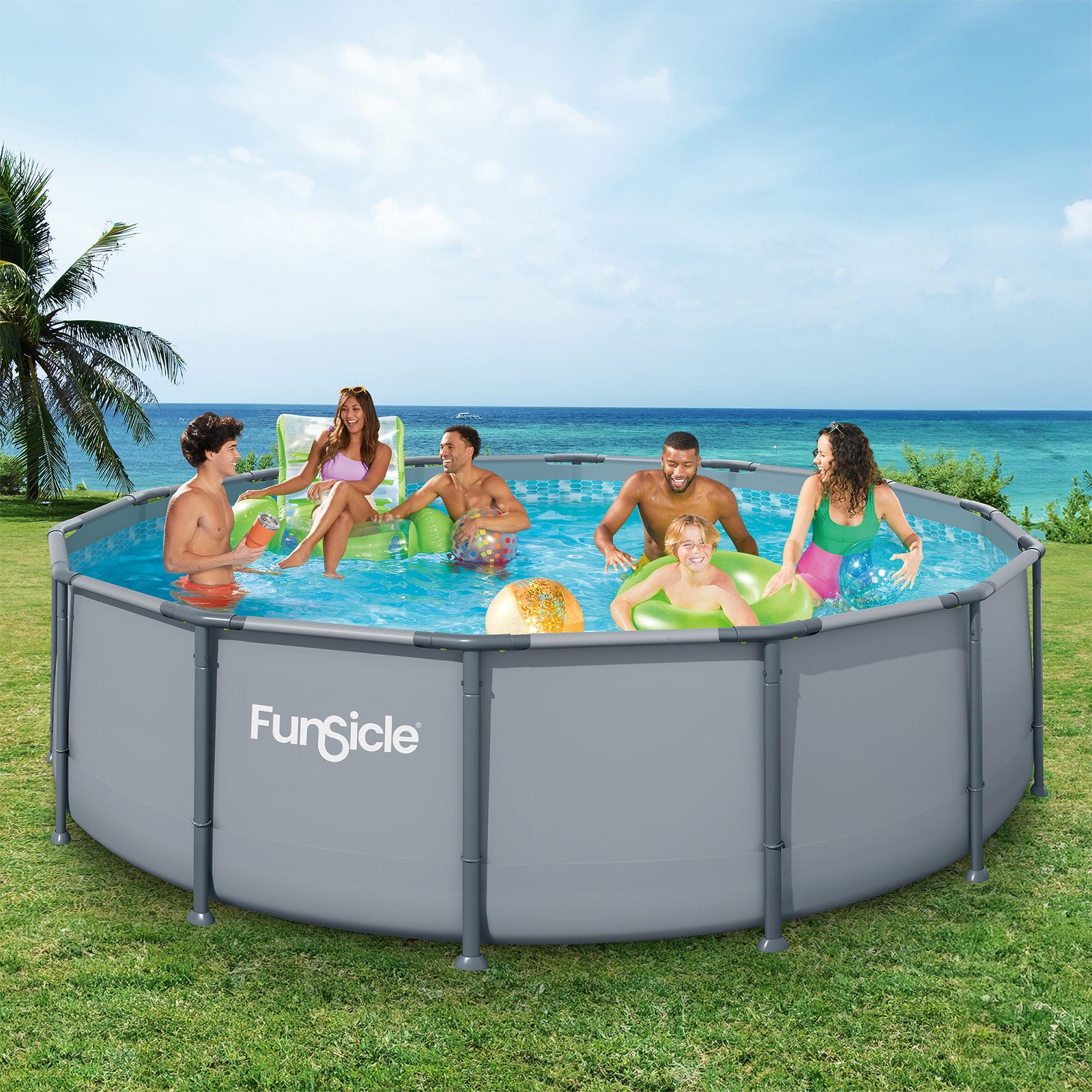 Funsicle 14' x 42" Oasis Round Above Ground Swimming Pool Set, Cool Gray - VMInnovations