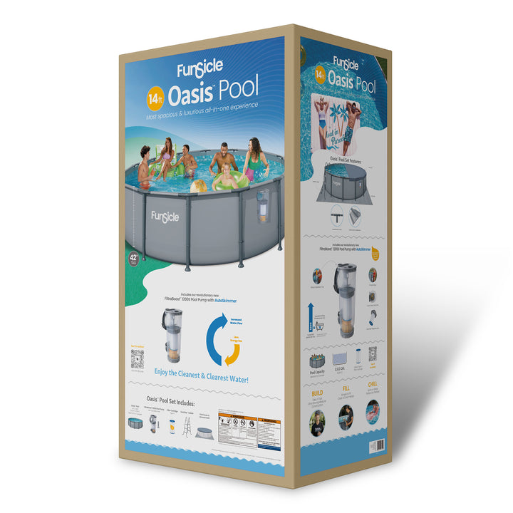Funsicle 14' x 42" Oasis Round Above Ground Swimming Pool Set, Cool Gray - VMInnovations