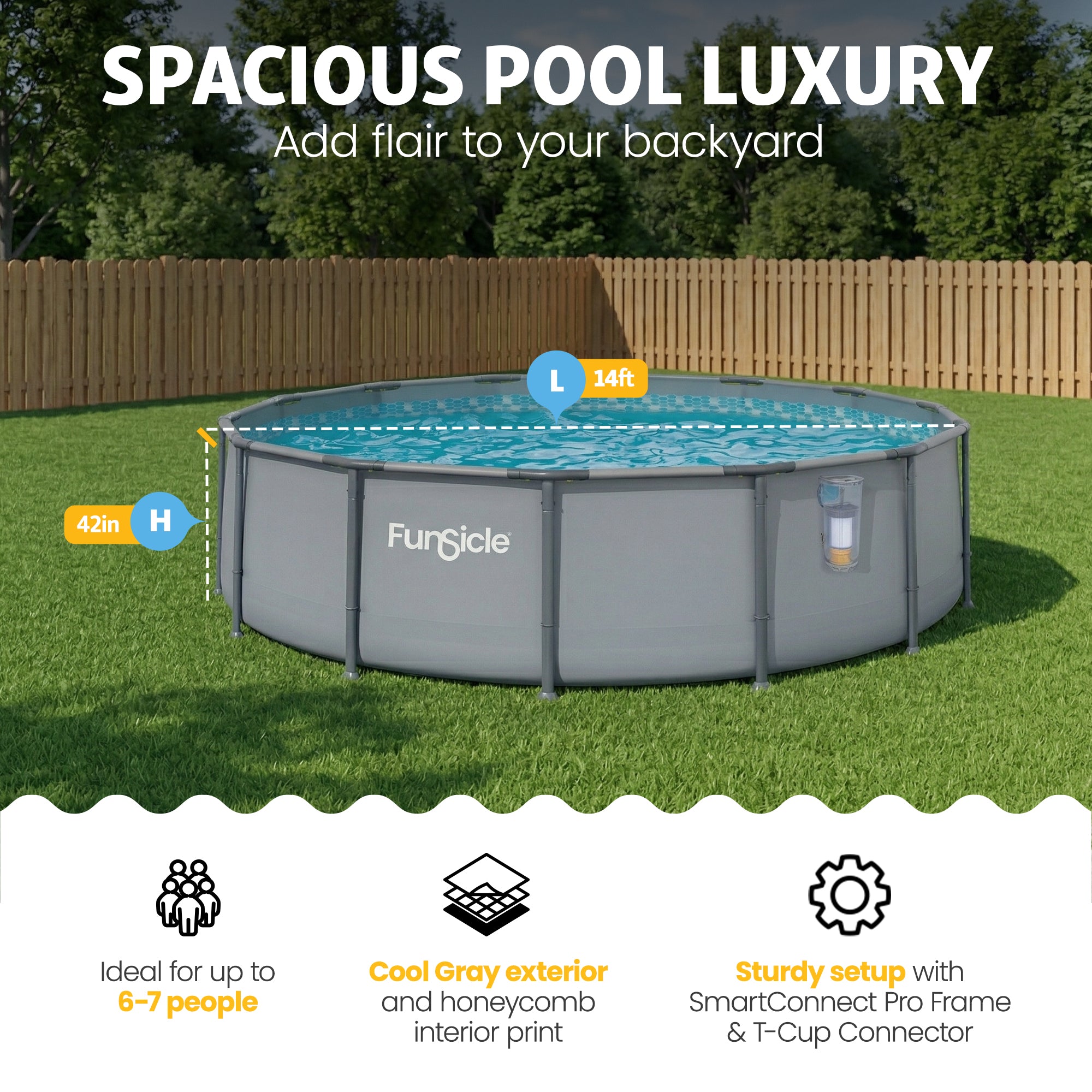 Funsicle 14' x 42" Oasis Round Above Ground Swimming Pool Set, Cool Gray (Used)