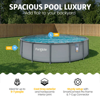 Funsicle 14' x 42" Oasis Round Above Ground Swimming Pool Set, Cool Gray (Used)