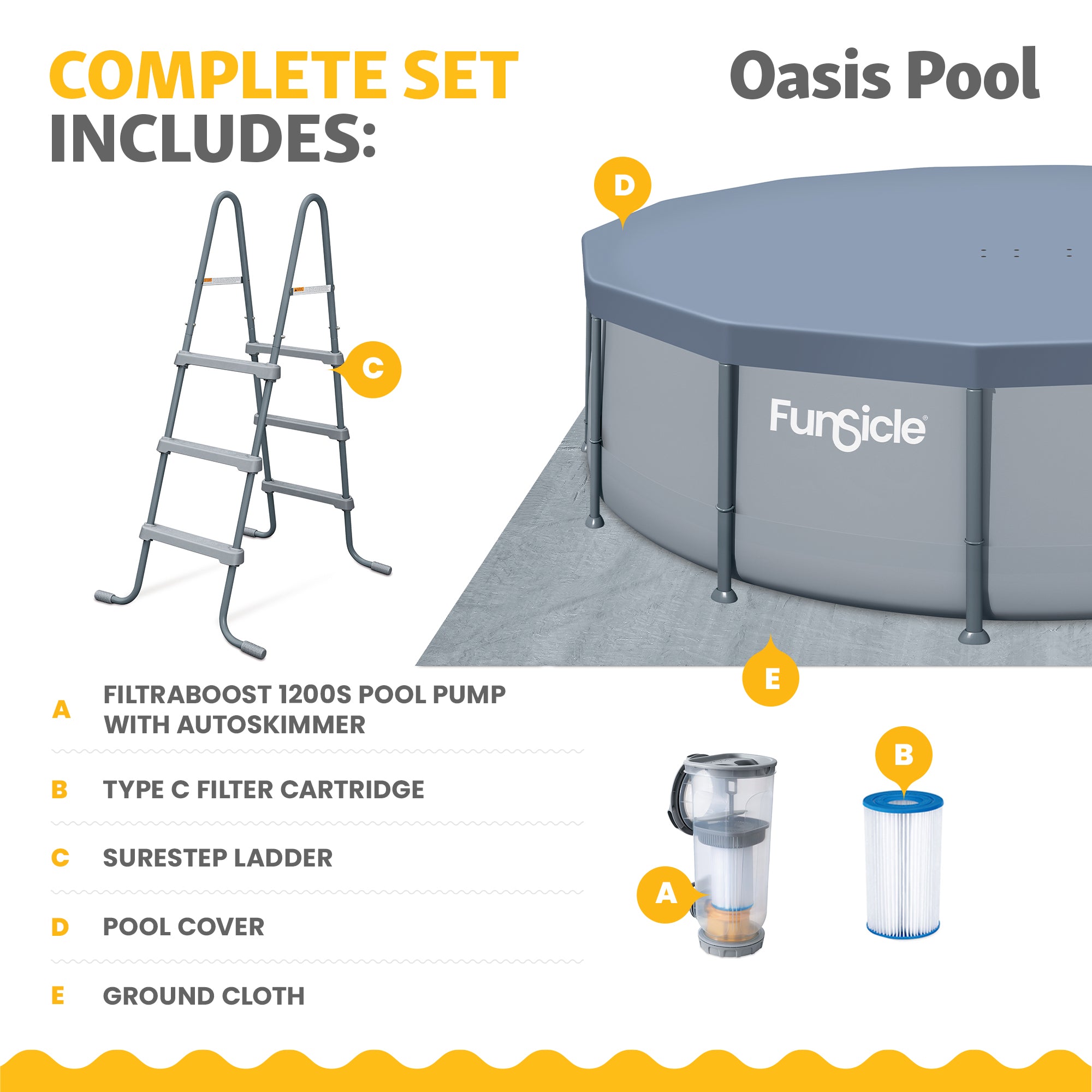 Funsicle 14' x 42" Oasis Round Above Ground Swimming Pool Set, Gray (Open Box)