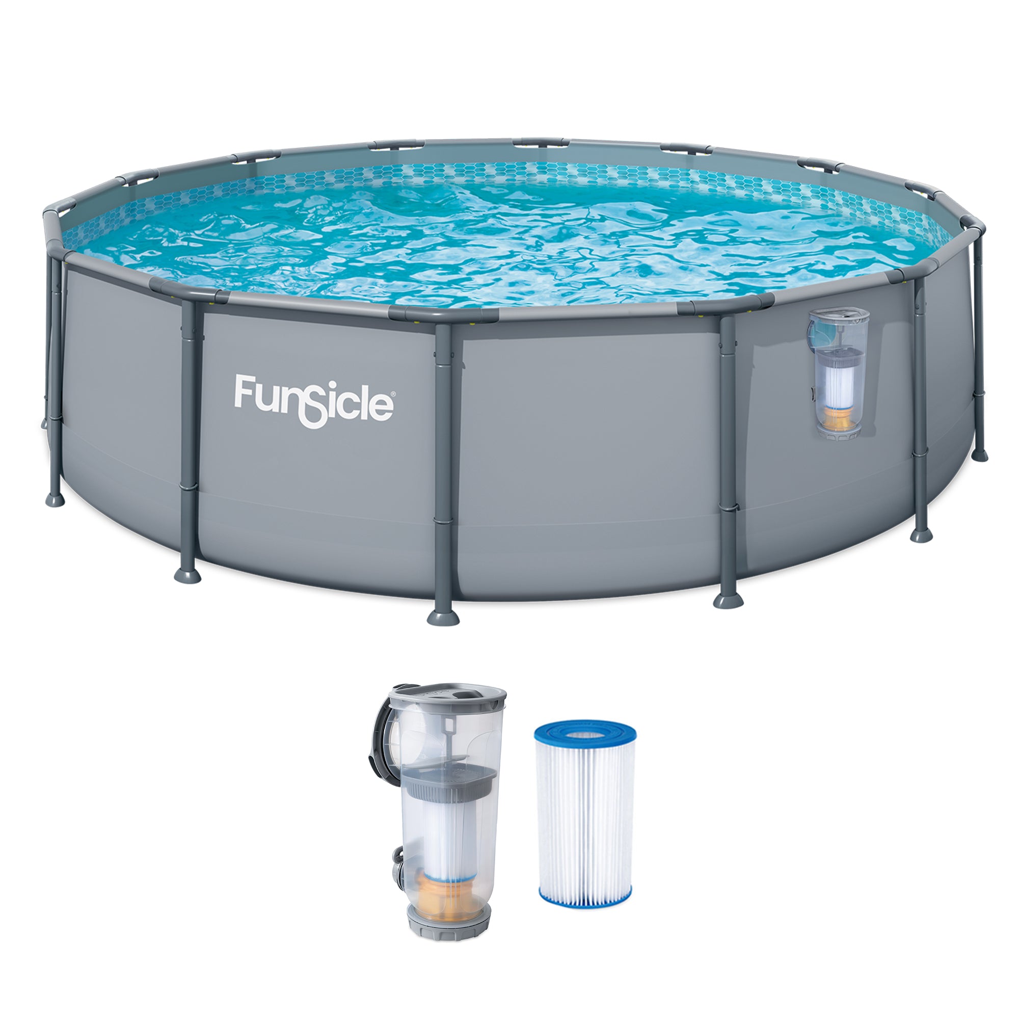 Funsicle 14' x 42" Oasis Round Above Ground Swimming Pool Set, Gray (Open Box)