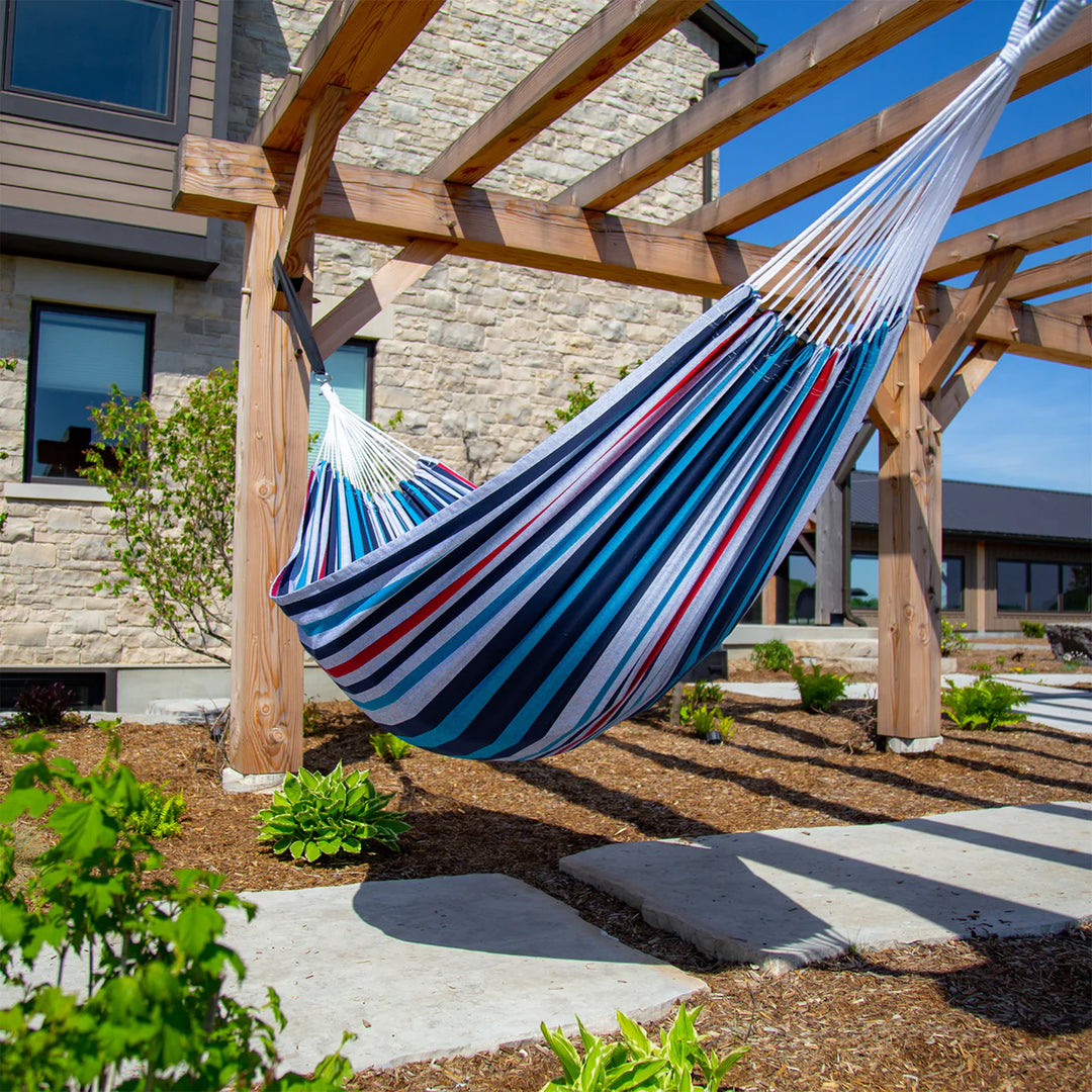 Vivere Brazilian Style Double Cotton Hammock, Outdoor Hanging Daybed, Denim