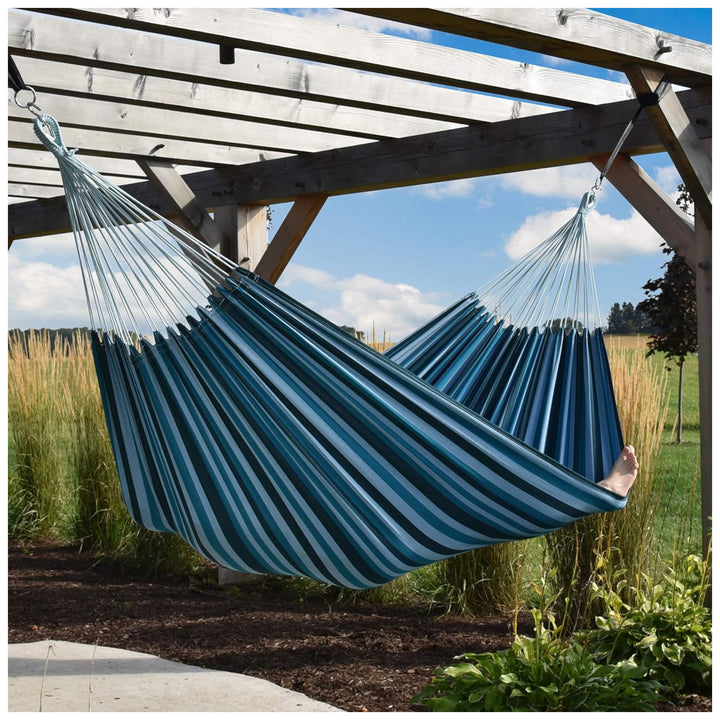 Vivere Brazilian Style Double Cotton Hammock, Outdoor Hanging Daybed,Blue Lagoon