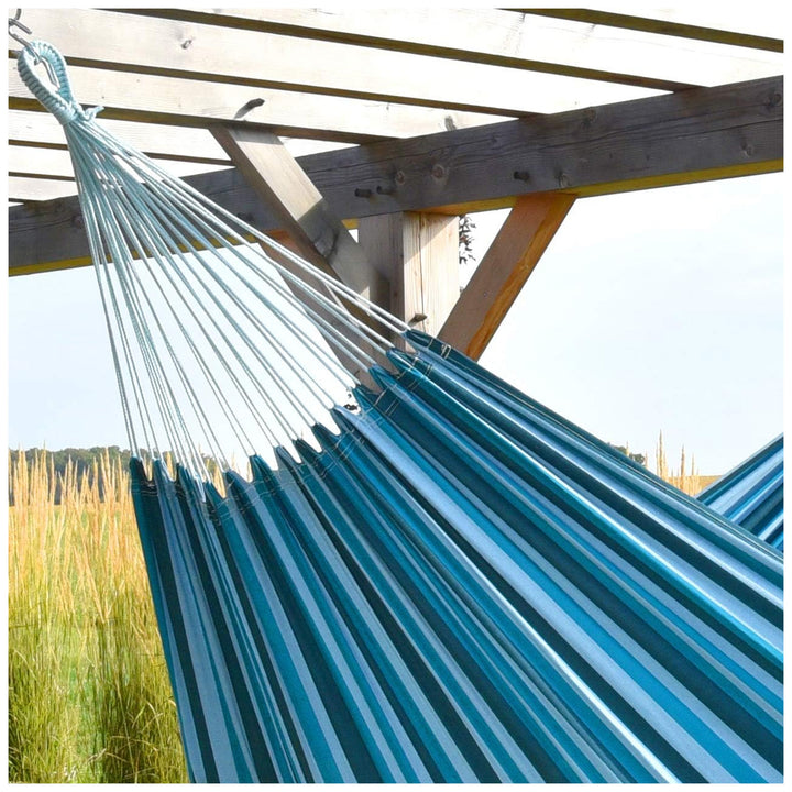 Vivere Brazilian Style Double Cotton Hammock, Outdoor Hanging Daybed,Blue Lagoon