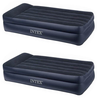 Intex Twin Raised Pillow Rest Flocked Airbeds with Built-In Air Pump (2 Pack)