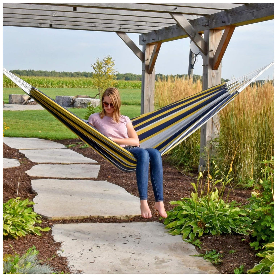 Vivere Brazilian Style Double Cotton Hammock, Outdoor Hanging Daybed, Serenity - VMInnovations