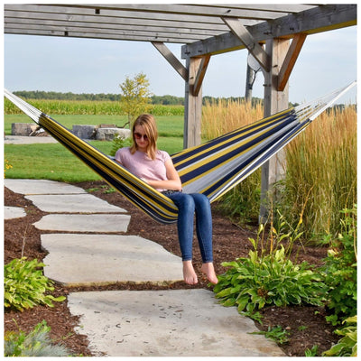 Vivere Brazilian Style Double Cotton Hammock, Outdoor Hanging Daybed, Serenity - VMInnovations