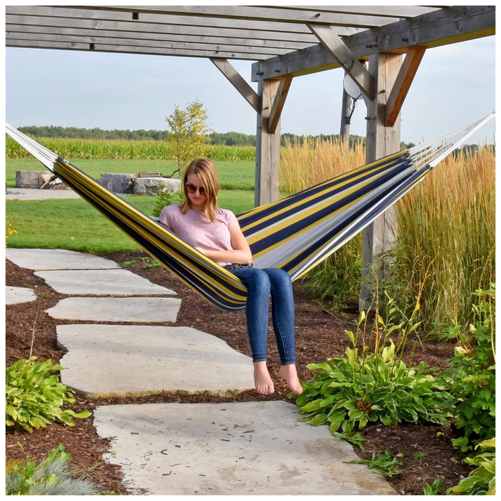 Vivere Brazilian Style Double Cotton Hammock, Outdoor Hanging Daybed, Serenity - VMInnovations